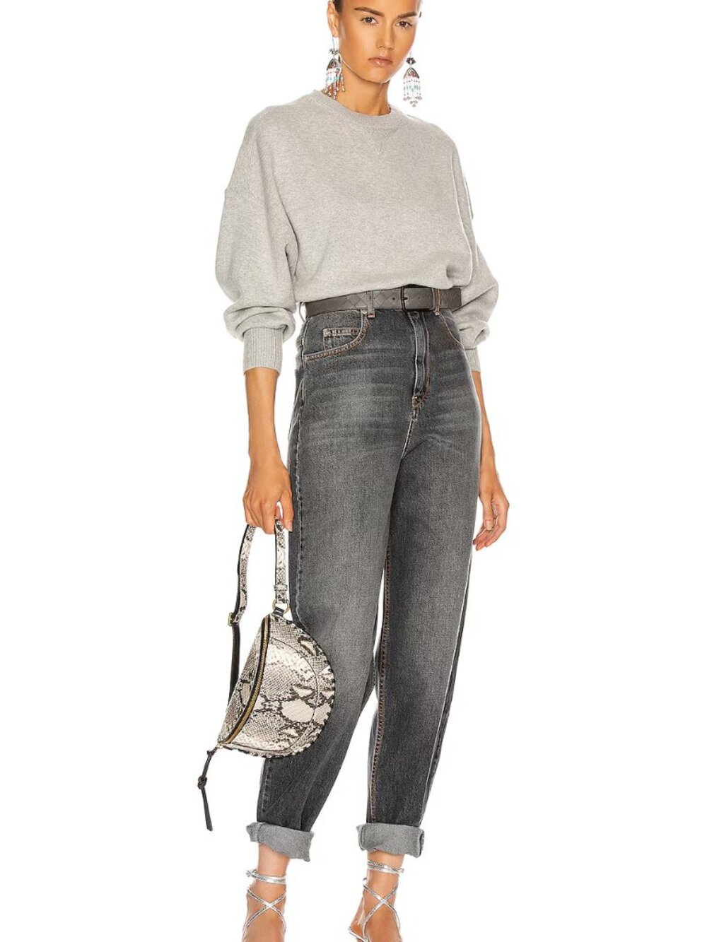 Isabel Marant Moby Embossed Logo Gray and Ecru Sweatshirt